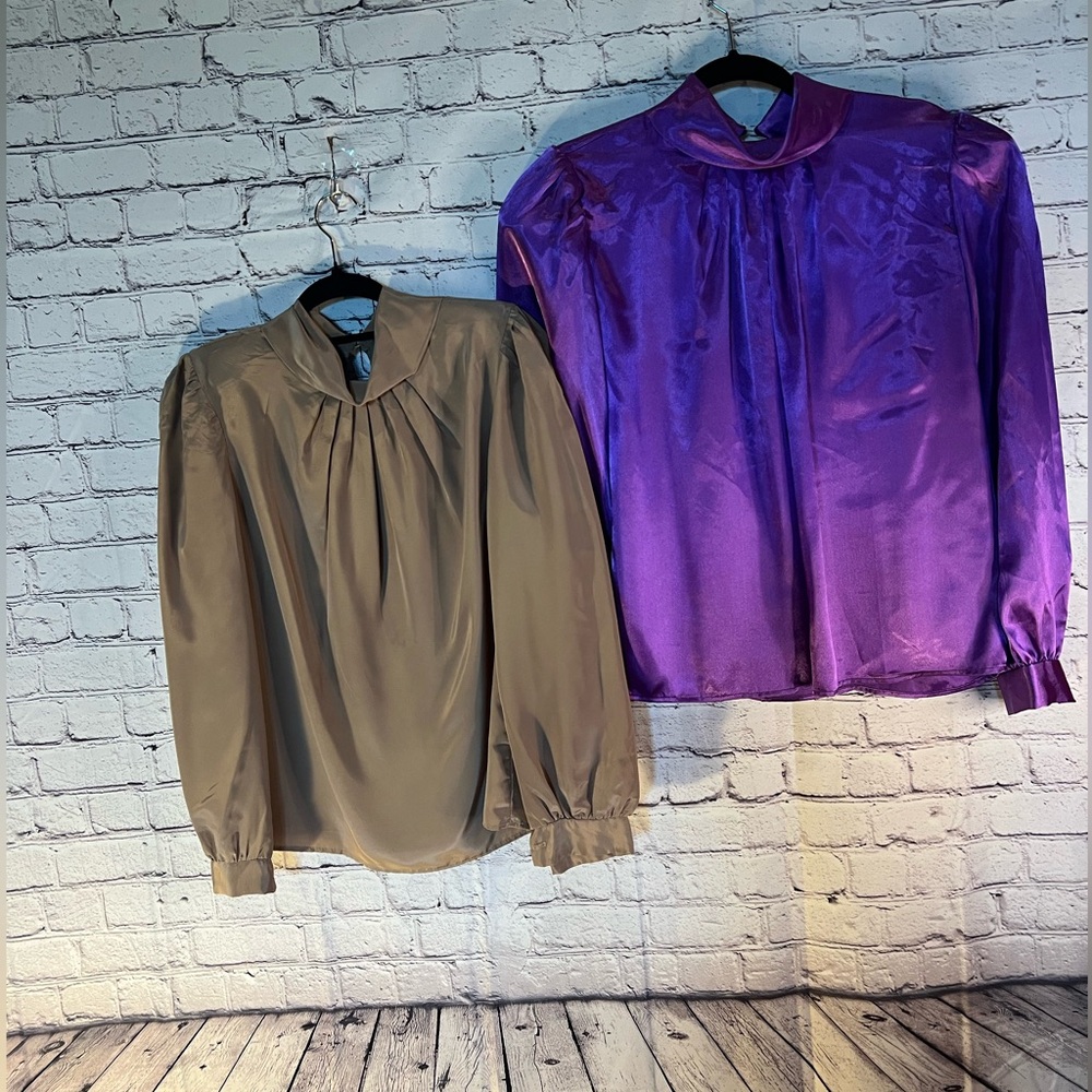 Chic Women's Blouse Duo - Purple and Tan